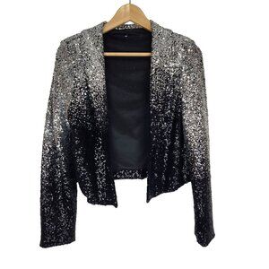 Adore Short Sequin Jacket Sample Size M Silver Black Ombre Open Front Lined